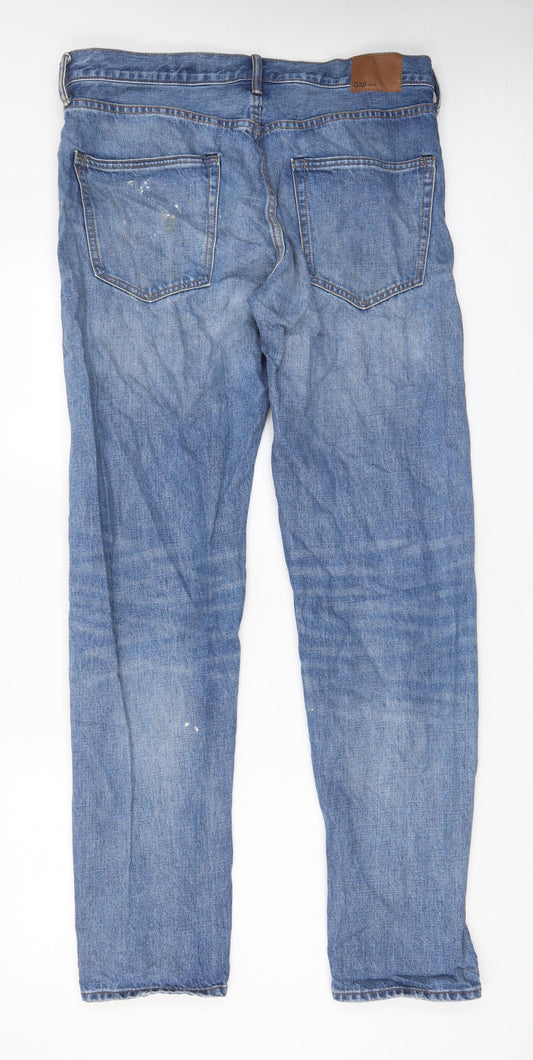 Gap Mens Blue Cotton Tapered Jeans Size 34 in L34 in Regular Zip - Pockets, Logo