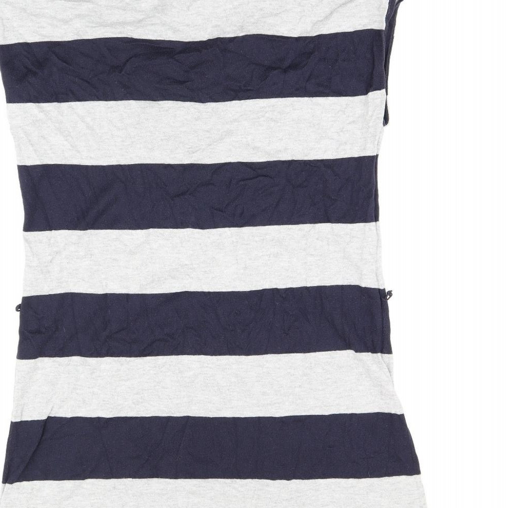 Brand and care label for Autograph women’s grey striped cotton bodycon, size UK 14, scoop neck pullover