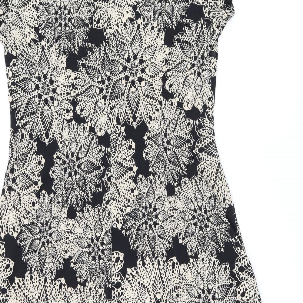 Connected Apparel Womens Black Floral Polyester A-Line Size 14 V-Neck Pullover