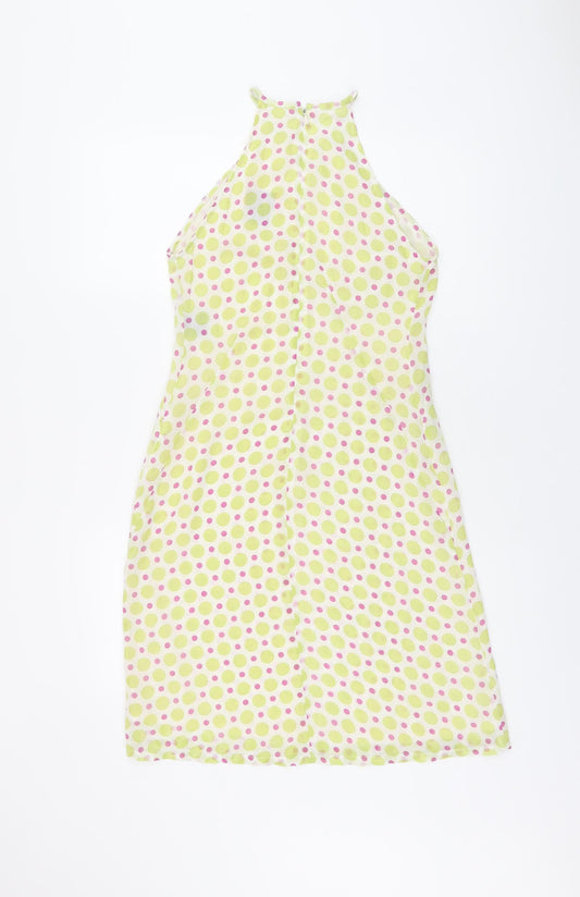 Saba Womens White Polka Dot Polyester Shift Size 6 Halter Zip