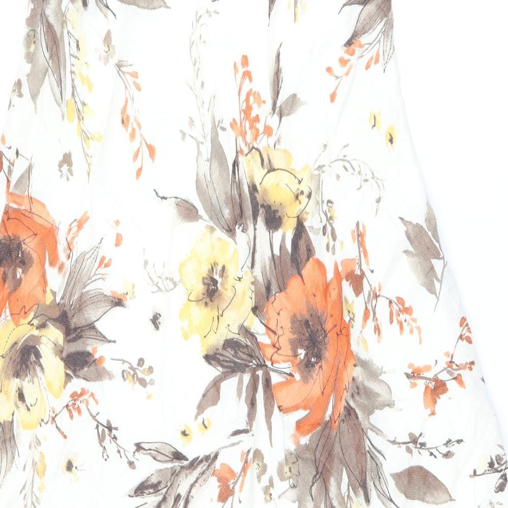 Alex&Co Womens White Floral Linen Flare Skirt Size 14 Zip