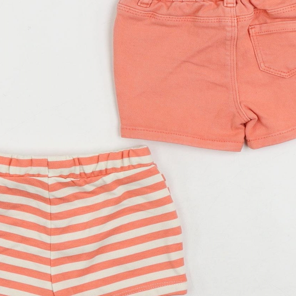 Brand and care label for Marks & Spencer Baby Pink Striped Cotton Cropped Trousers, size 6-9, Months Button - Set