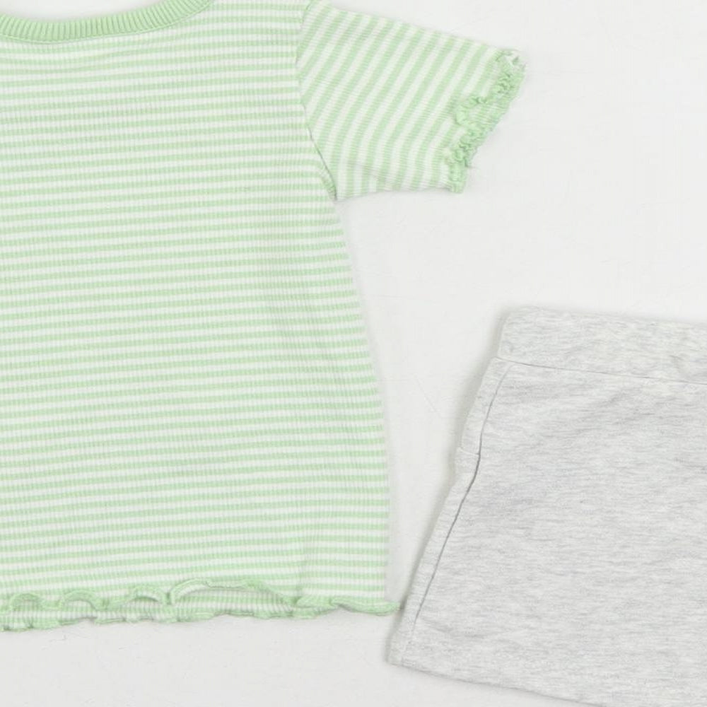 Brand and care label for Marks & Spencer Baby Green Striped Cotton Shorts Set Outfit/Set, size 3-6, Months Pullover
