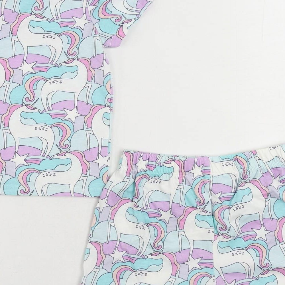 Brand and care label for Marks & Spencer girls’ multicoloured geometric cotton set pyjama set, months pullover - unicorn