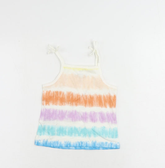 Marks and Spencer Girls Multicoloured Striped Cotton Camisole Tank Size 3-4 Years Square Neck Pullover