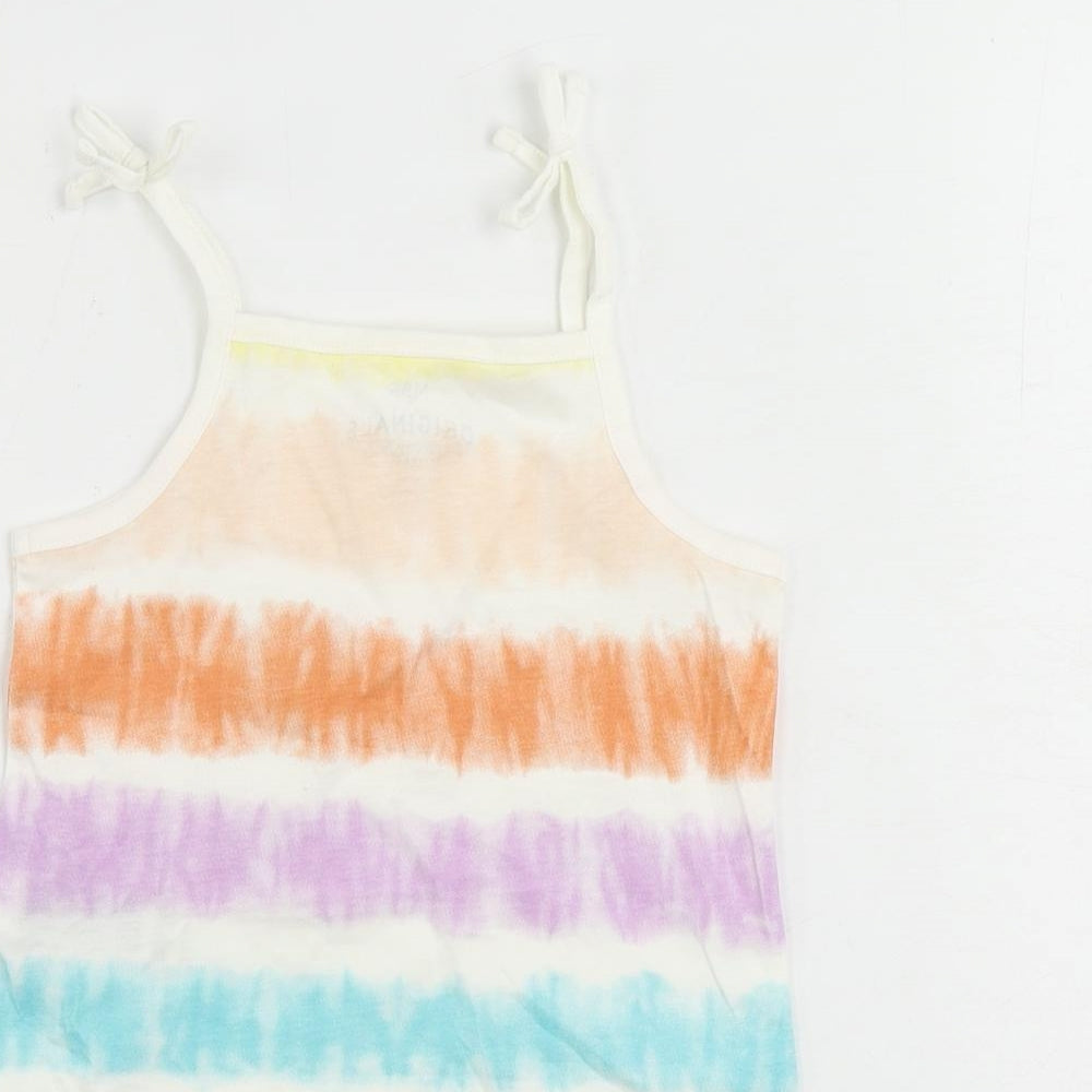 Brand and care label for Marks & Spencer girls’ multicoloured striped cotton camisole tank, years square neck pullover