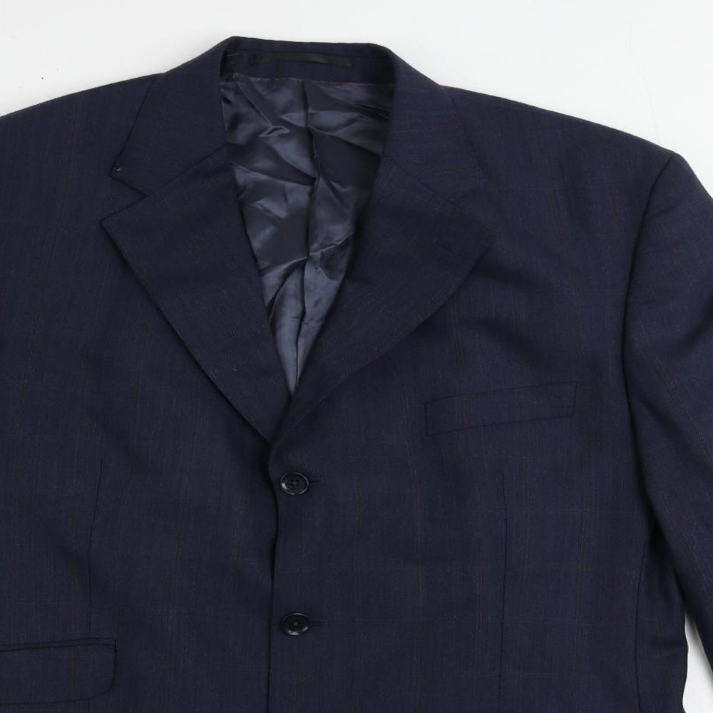 Racing Green Mens Blue Plaid Wool Jacket Suit Jacket Size 44 Regular