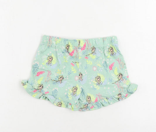 Marks and Spencer Girls Green Floral Cotton Top Sleep Shorts Size 5-6 Years Drawstring - Frozen