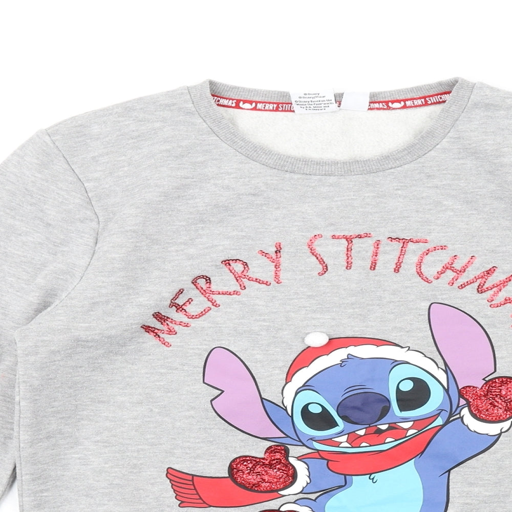 Disney Womens Grey Polyester Pullover Sweatshirt Size 2XS Pullover - Christmas Stitch