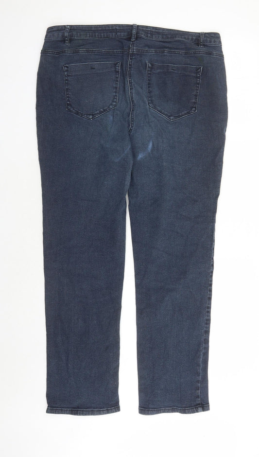 Savior Womens Blue Cotton Straight Jeans Size 16 L29 in Regular Zip - Pockets