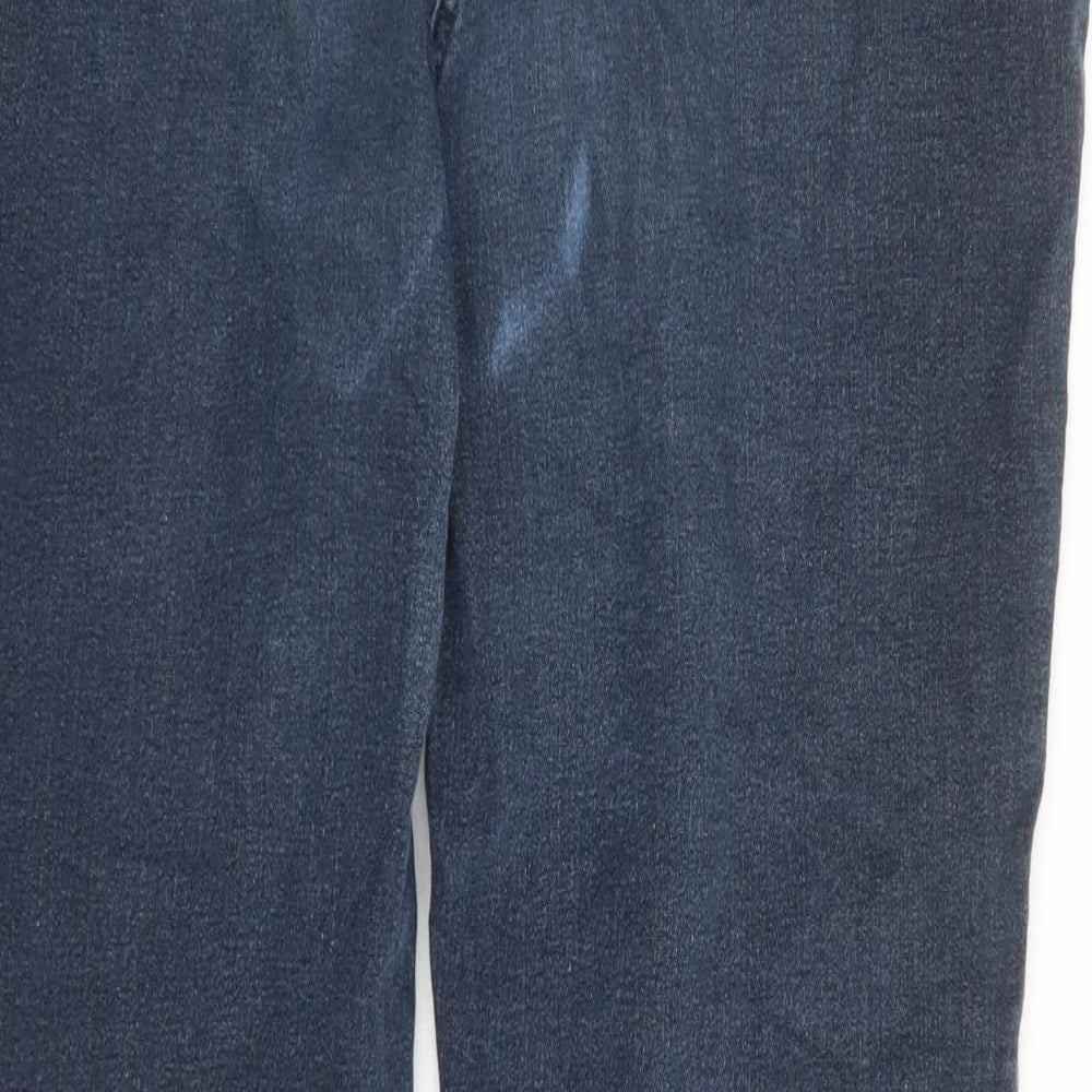 Brand and care label for Savior women’s blue cotton straight jeans, size UK 16, 29-inch leg regular zip - pockets