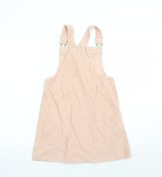TU Girls Pink Cotton Pinafore/Dungaree Dress Size 11 Years Square Neck Button - Pockets