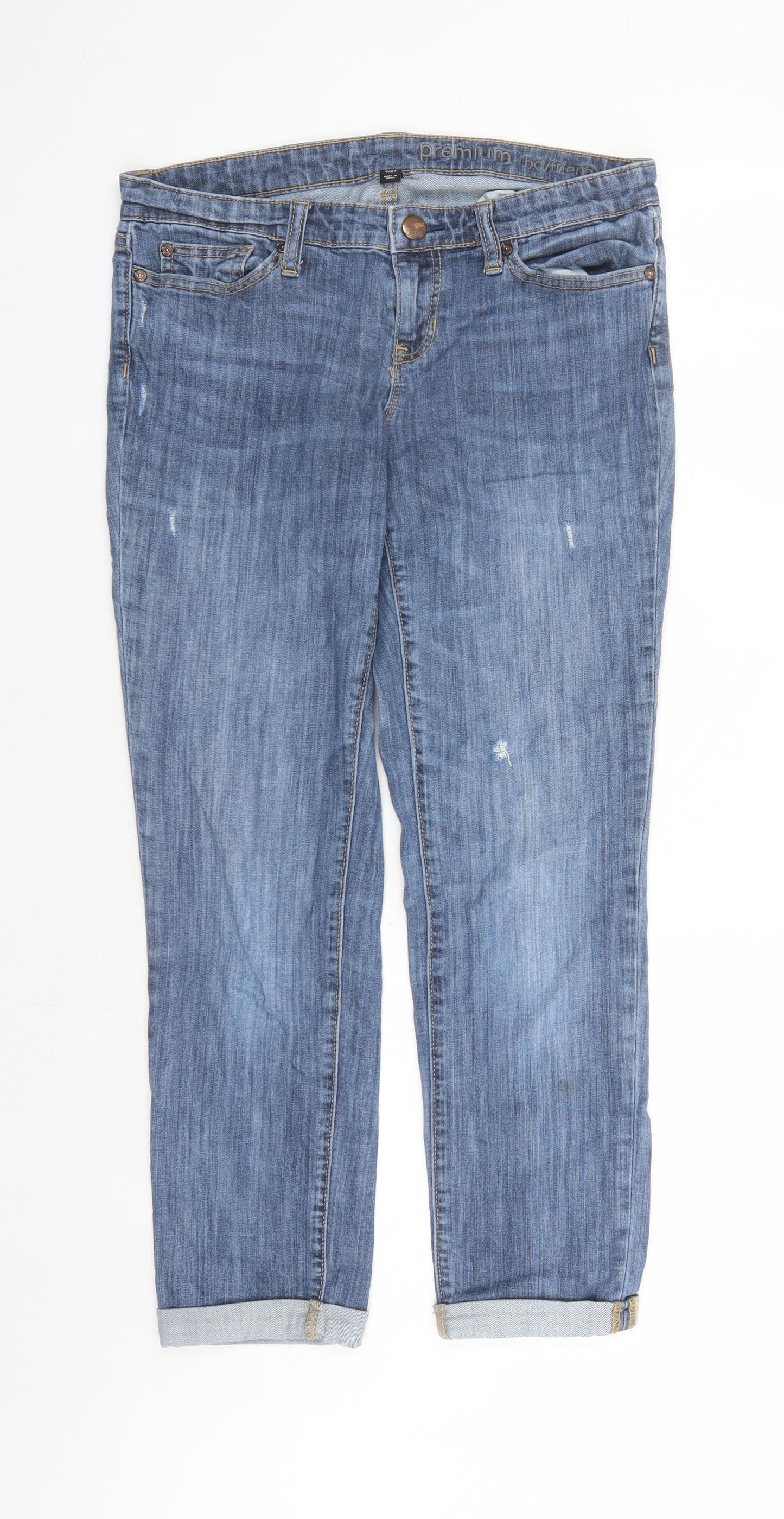 Gap Womens Blue Cotton Boyfriend Jeans Size 32 in L26 in Regular Zip - Pockets Short Leg