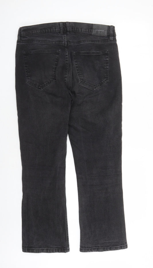 Pull&Bear Womens Black Cotton Bootcut Jeans Size 16 L27 in Regular Zip - Pockets