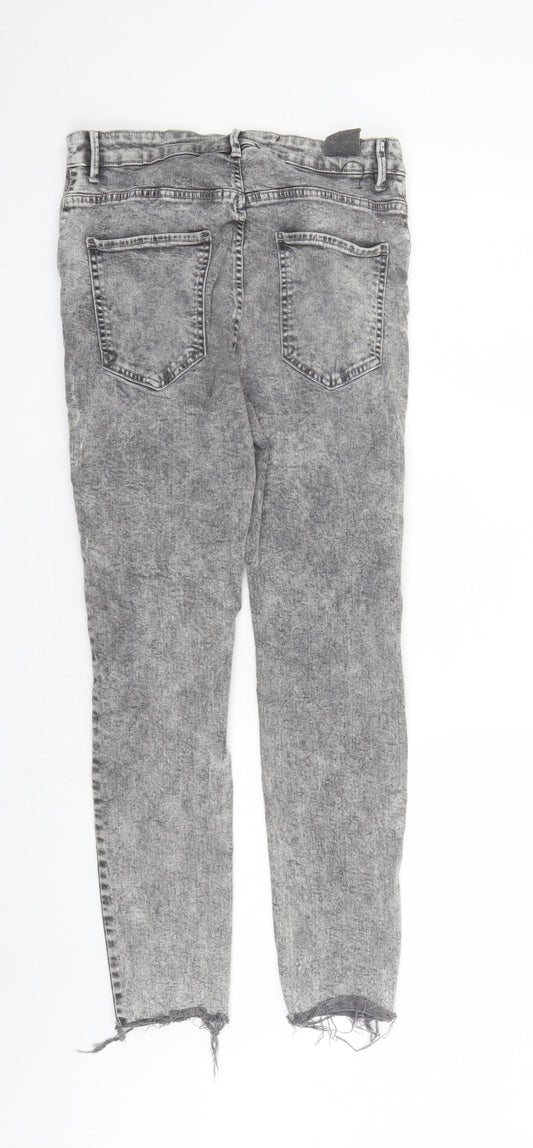 Pull&Bear Womens Grey Cotton Straight Jeans Size 14 L26 in Regular Zip - Raw Hems Pockets