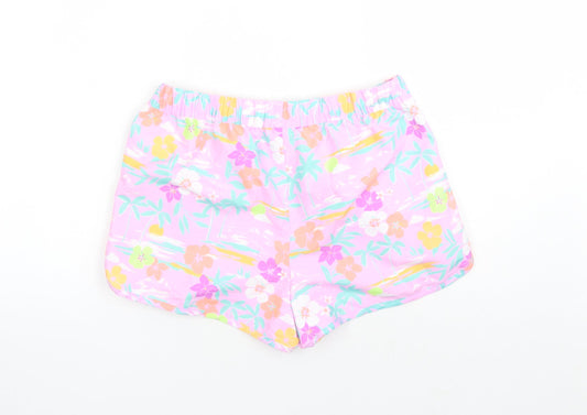 Marks and Spencer Girls Purple Floral Polyester Bermuda Shorts Size 13-14 Years L3 in Regular Drawstring - Elasticated Waist