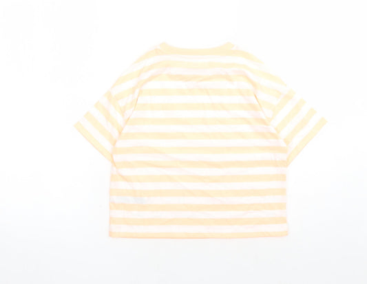 Marks and Spencer Girls Orange Striped Cotton Basic T-Shirt Size 9-10 Years Crew Neck Pullover