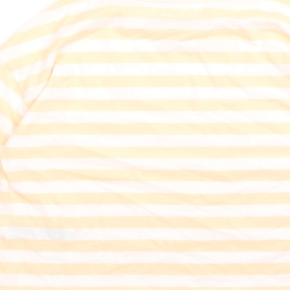 Brand and care label for Marks & Spencer girls’ orange striped cotton basic t-shirt, size 9-10, years crew neck pullover