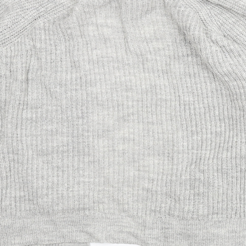 Brand and care label for ASOS women’s green v-neck acrylic cardigan jumper, size UK 10