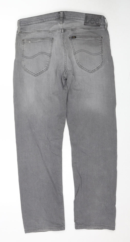 Lee Mens Grey Cotton Straight Jeans Size 32 in L32 in Regular Zip
