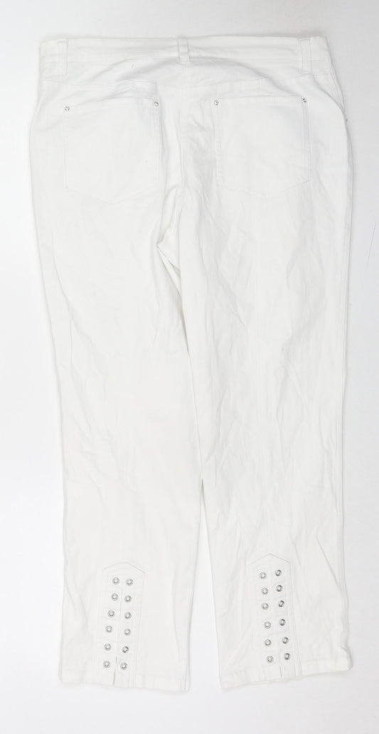 BPC Collection Womens White Cotton Straight Jeans Size 14 L25 in Regular Zip