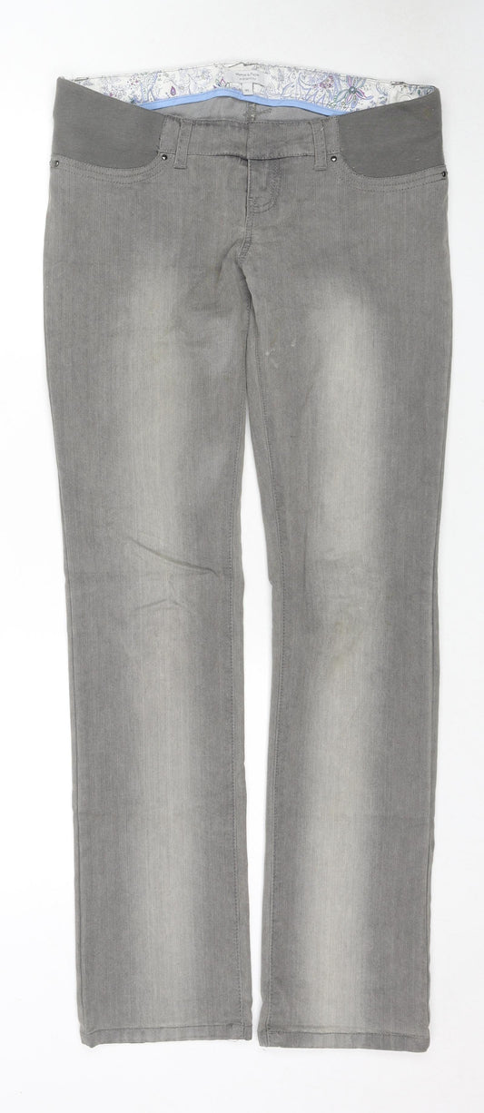 Additional front view of mamas & papas women’s grey cotton straight jeans, size UK 8, 31-inch leg regular zip