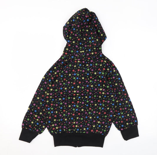 Bubble Girls Black Geometric Cotton Full Zip Hoodie Size 6 Years Zip - Star print