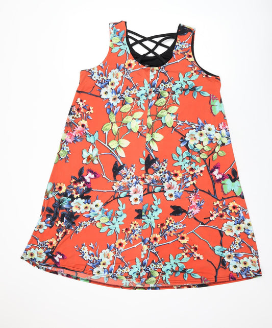Nicole Collection Womens Red Floral Polyester Shift Size M Round Neck Pullover