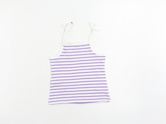 Marks and Spencer Girls Purple Striped Cotton Camisole Tank Size 2-3 Years Square Neck Pullover