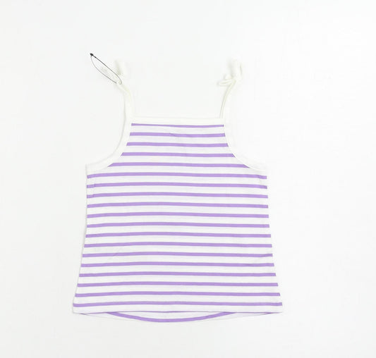 Marks and Spencer Girls Purple Striped Cotton Camisole Tank Size 3-4 Years Square Neck Pullover