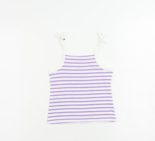 Marks and Spencer Girls Purple Striped Cotton Camisole Tank Size 2-3 Years Square Neck Pullover
