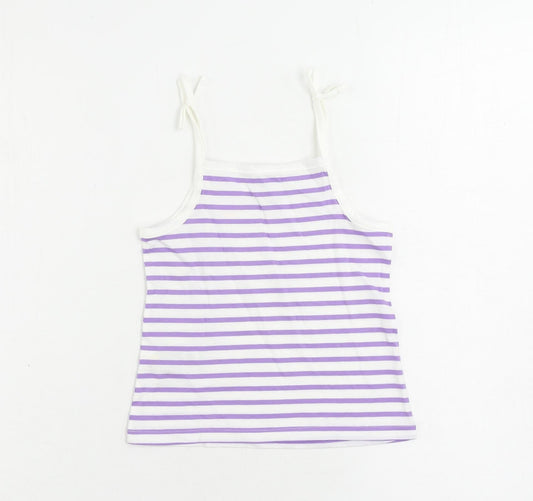 Marks and Spencer Girls Purple Striped Cotton Camisole Tank Size 3-4 Years Square Neck Pullover