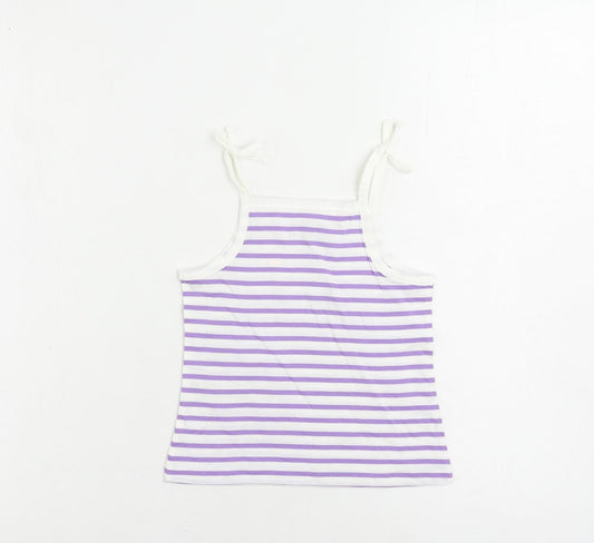Marks and Spencer Girls Purple Striped Cotton Camisole Tank Size 2-3 Years Square Neck Pullover