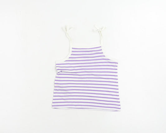 Marks and Spencer Girls Purple Striped Cotton Camisole Tank Size 2-3 Years Square Neck Pullover