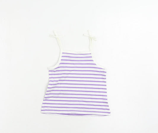 Marks and Spencer Girls Purple Striped Cotton Camisole Tank Size 2-3 Years Square Neck Pullover