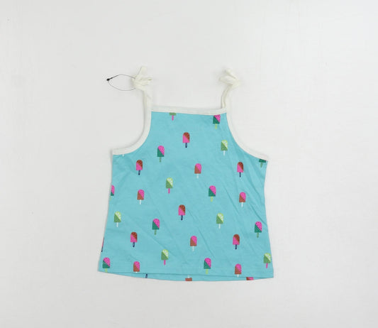 Marks and Spencer Girls Blue Geometric Cotton Camisole Tank Size 3-4 Years Square Neck Pullover - Ice Cream Print