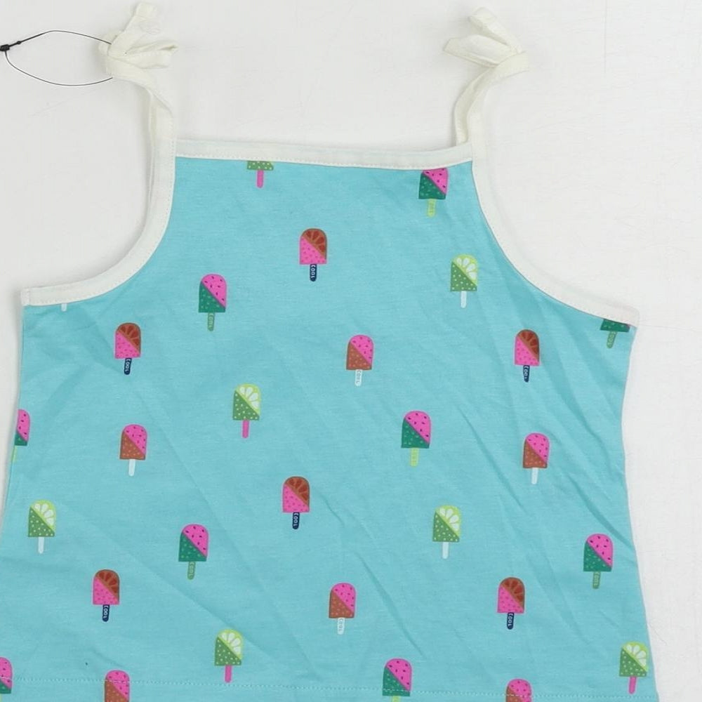Brand and care label for Marks & Spencer girls’ blue geometric cotton camisole tank, years square neck pullover - ice cream