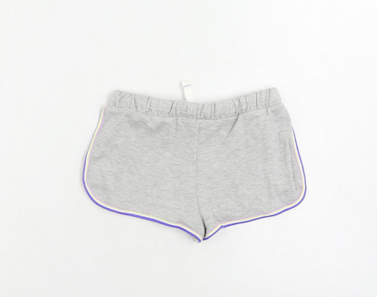 Marks and Spencer Girls Grey Cotton Sweat Shorts Size 6-7 Years Regular Drawstring - Contrasting Trim