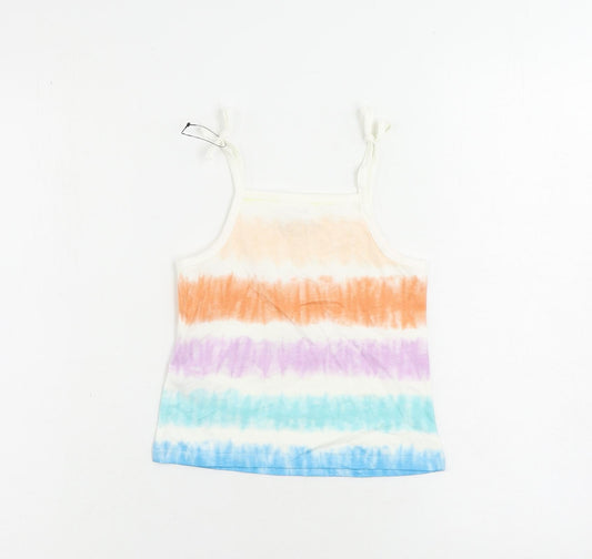 Marks and Spencer Girls Multicoloured Striped Cotton Camisole Tank Size 3-4 Years Square Neck Pullover