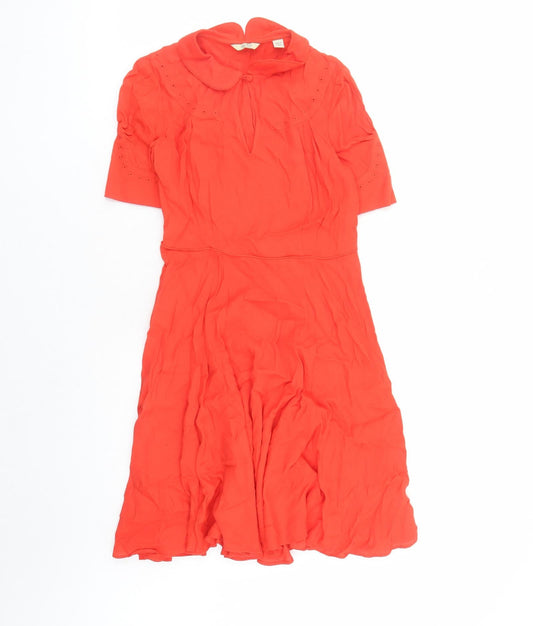 Jack Wills Womens Red Viscose Fit & Flare Size 6 Collared Zip - Keyhole Neckline