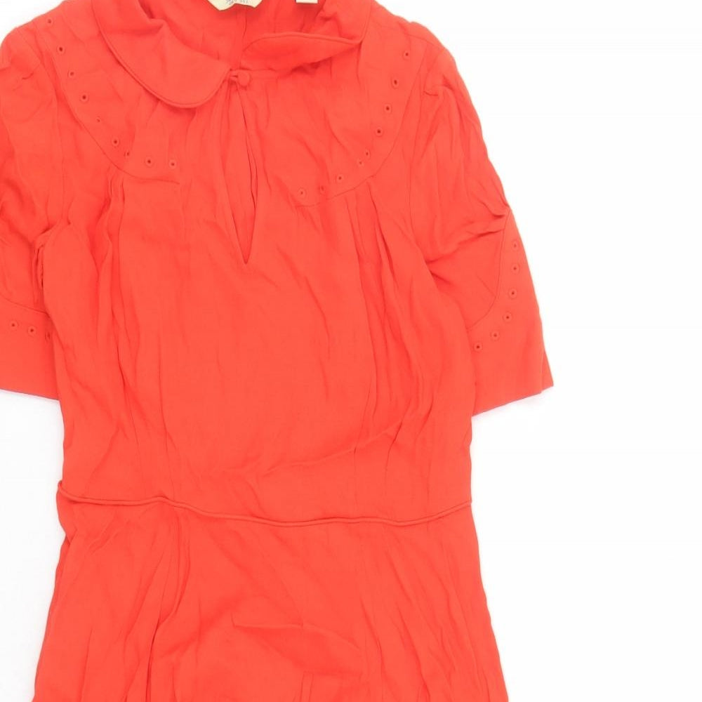 Jack Wills Womens Red Viscose Fit & Flare Size 6 Collared Zip - Keyhole Neckline