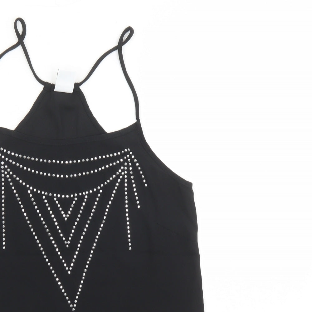 VERO MODA Womens Black Polyester Camisole Tank Size XS Round Neck - Rhinestone Detail