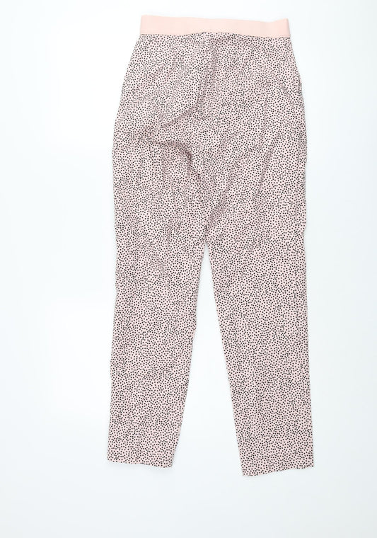 Marks and Spencer Womens Pink Polka Dot Cotton Trousers Size 8 L28 in Regular Zip