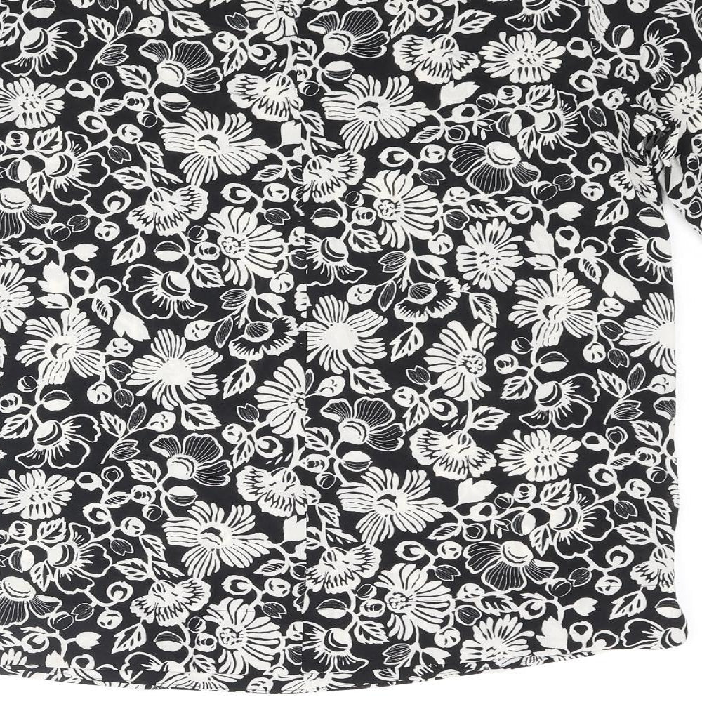 Marks and Spencer Womens Black Floral Polyester Basic Blouse Size 8 Round Neck
