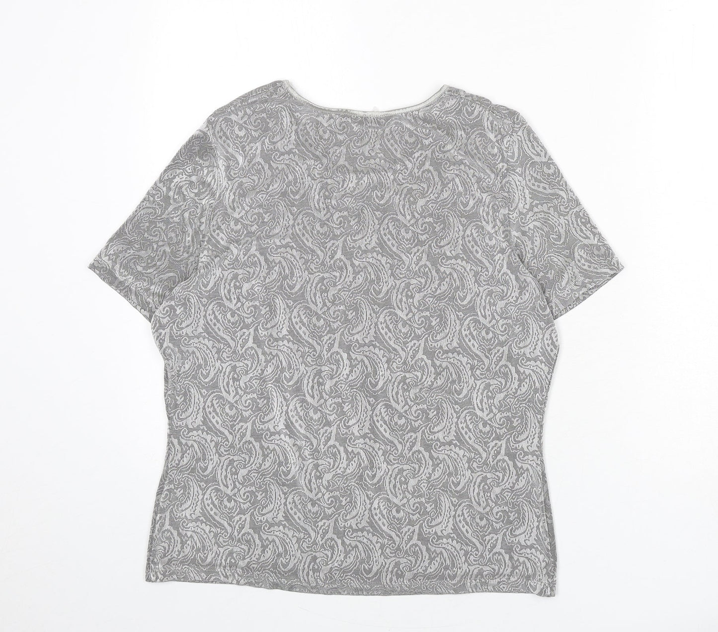 St Michael Womens Grey Paisley Acetate Basic T-Shirt Size 14 Round Neck