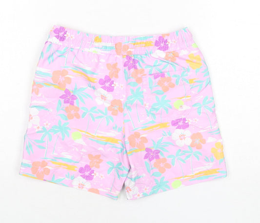 Marks and Spencer Boys Multicoloured Geometric Polyester Bermuda Shorts Size 7-8 Years Regular Drawstring - Swim Shorts, Palm Trees, Flowers