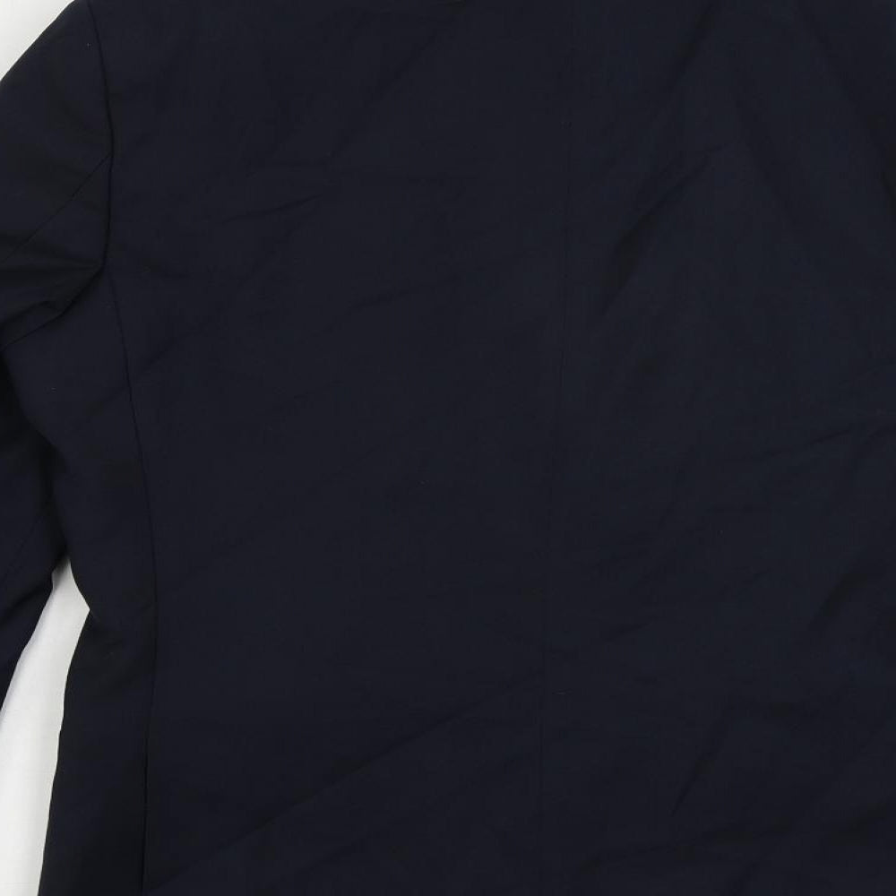 Brand and care label for Red Herring men’s blue polyester jacket suit jacket, size 38, regular