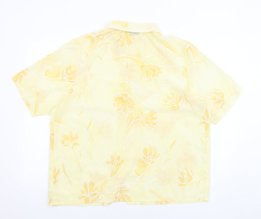 Angelo Vincits Womens Yellow Floral Polyester Basic Button-Up Size 18 Collared - Sheer