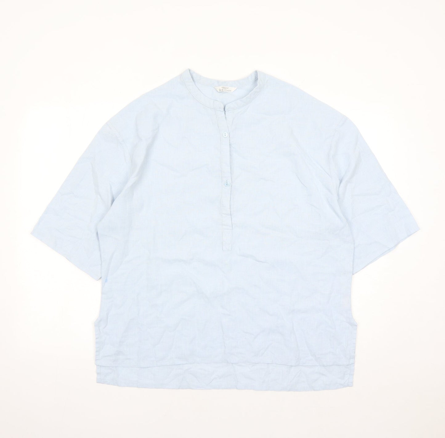 St Michael Womens Blue Linen Basic Blouse Size 14 Round Neck - Vintage