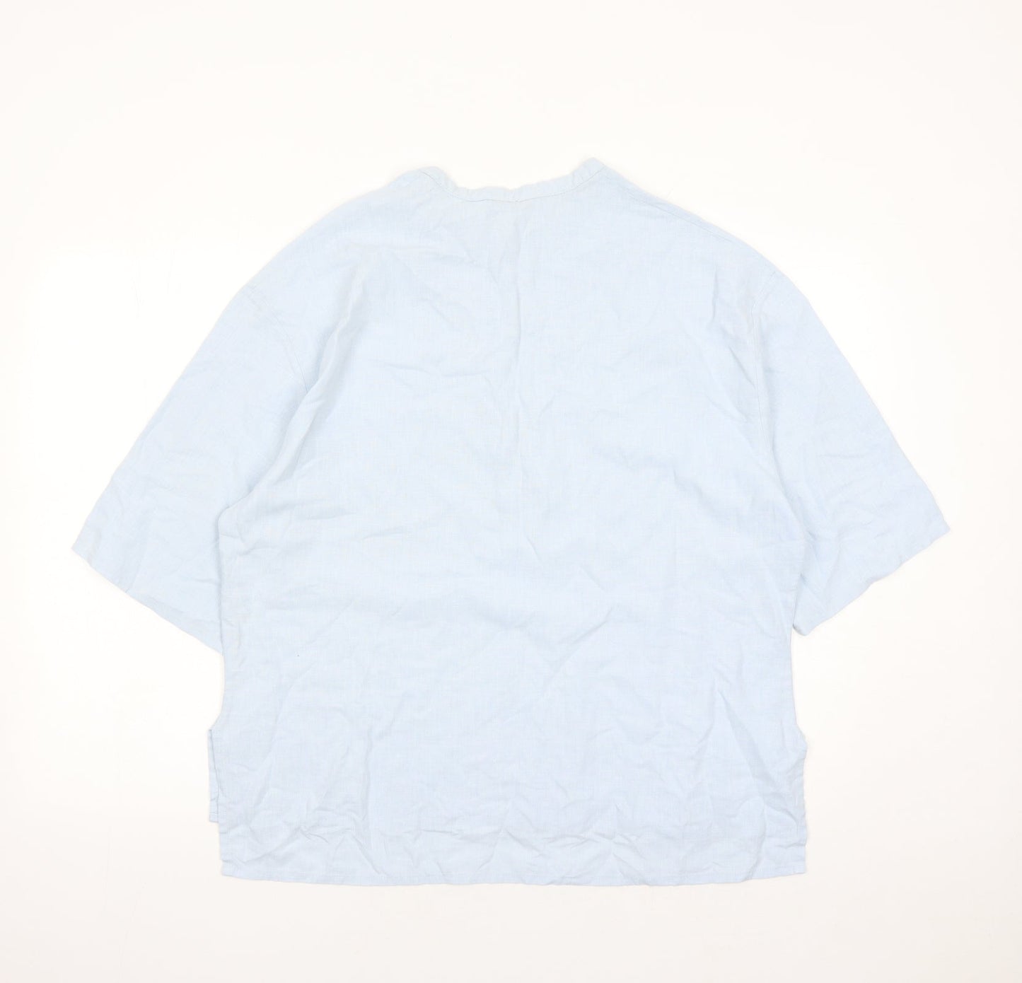 St Michael Womens Blue Linen Basic Blouse Size 14 Round Neck - Vintage